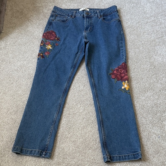 Dittos Blue Jeans with burnt orangeFloral Embroidery SZ10 button zip pockets. - Picture 1 of 15
